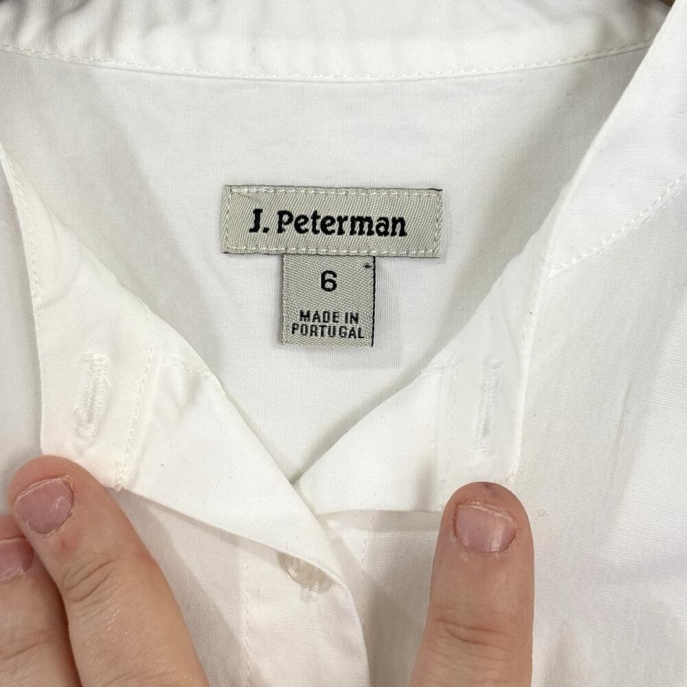 J. Peterman Shirt Womens 6 White Tailored Fit Band Collar Cotton Poplin STAIN - Picture 2 of 10